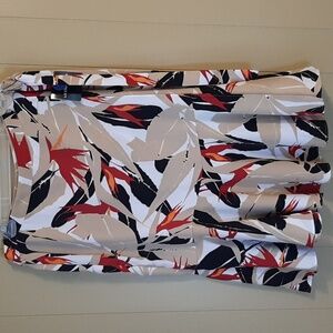 Liz Claiborne  Size 12  Midi Skirt Tan With Red, Black, White And Orange Accents